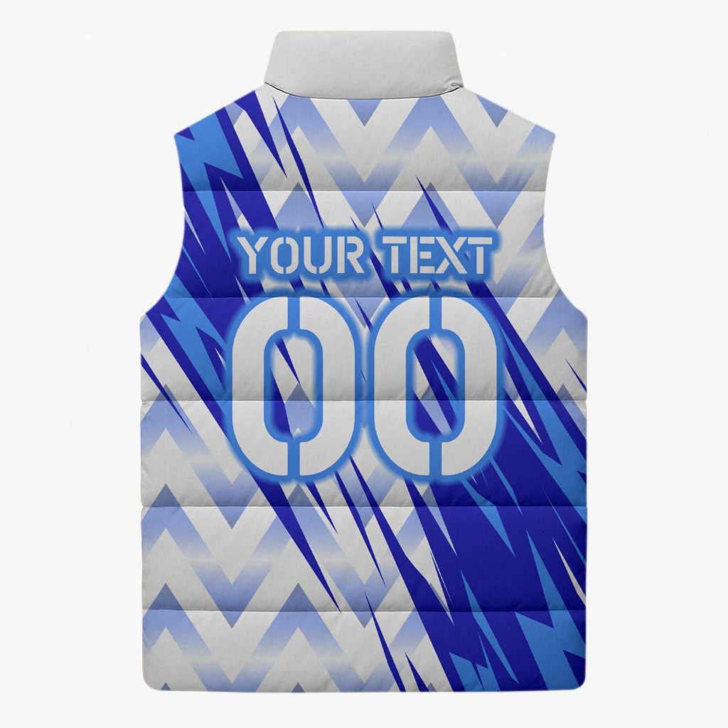 Personalized Uzbekistan Soccer Sleeveless Puffer Jacket Wolf Mascot Chevron Zigzag Pattern