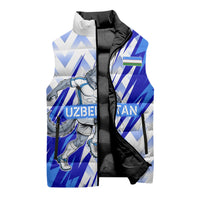 Personalized Uzbekistan Soccer Sleeveless Puffer Jacket Wolf Mascot Chevron Zigzag Pattern