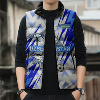 Personalized Uzbekistan Soccer Sleeveless Puffer Jacket Wolf Mascot Chevron Zigzag Pattern