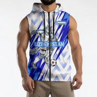 Personalized Uzbekistan Soccer Sleeveless Zip Hoodie Wolf Mascot Chevron Zigzag Pattern