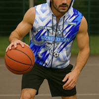 Personalized Uzbekistan Soccer Sleeveless Zip Hoodie Wolf Mascot Chevron Zigzag Pattern