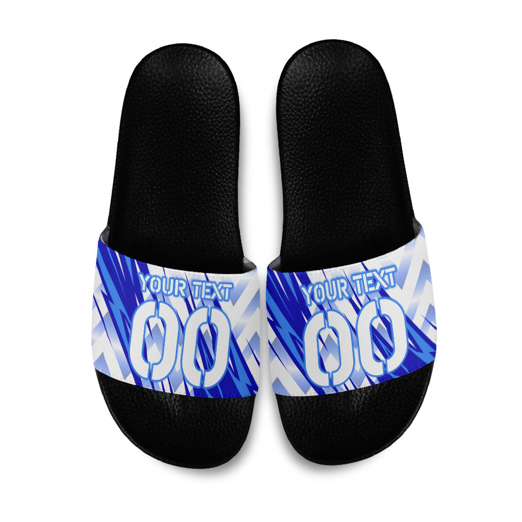 Personalized Uzbekistan Soccer Slide Sandals Wolf Mascot Chevron Zigzag Pattern
