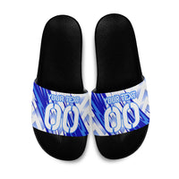 Personalized Uzbekistan Soccer Slide Sandals Wolf Mascot Chevron Zigzag Pattern