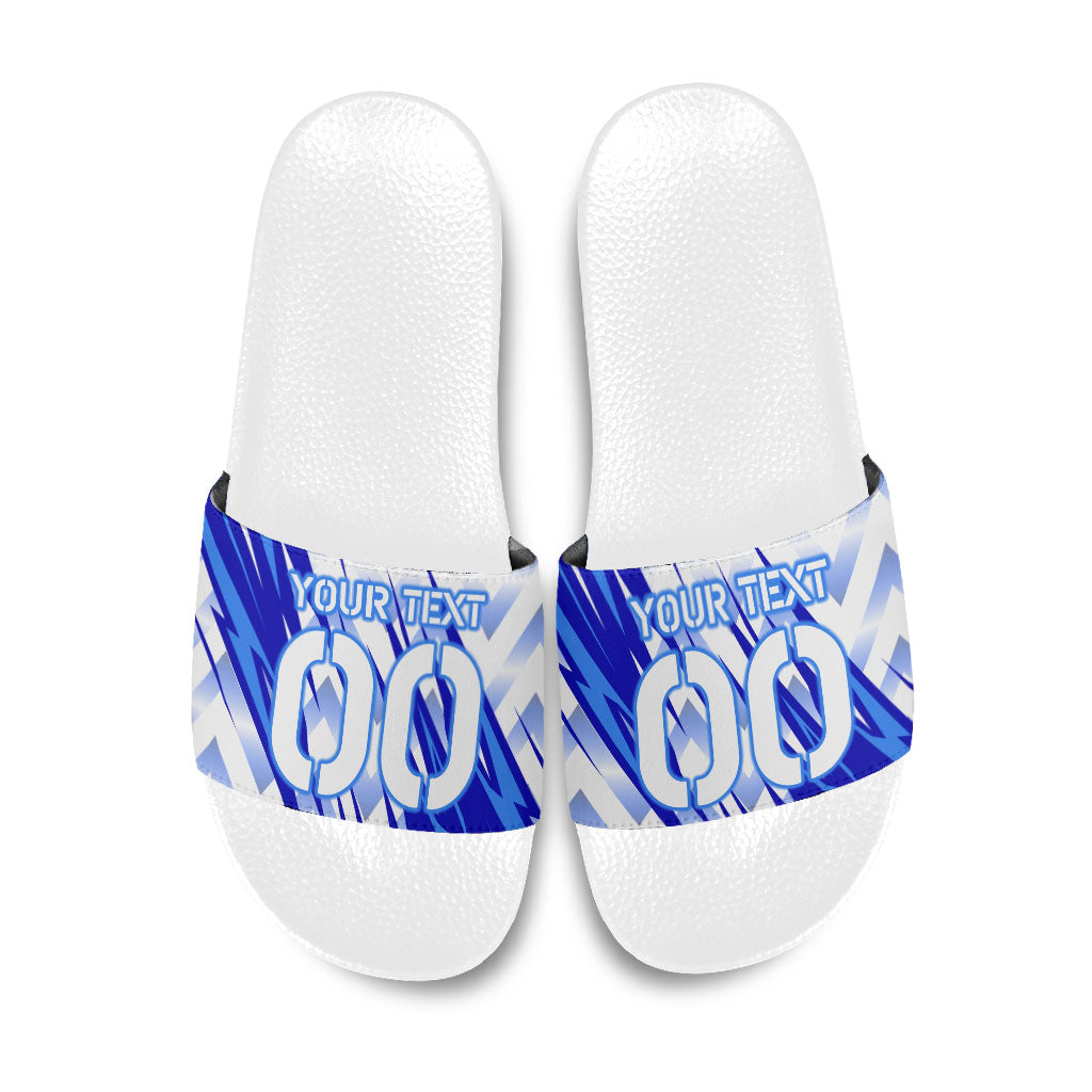 Personalized Uzbekistan Soccer Slide Sandals Wolf Mascot Chevron Zigzag Pattern