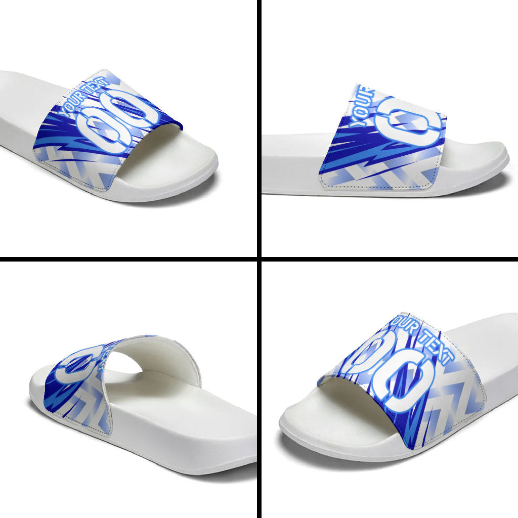 Personalized Uzbekistan Soccer Slide Sandals Wolf Mascot Chevron Zigzag Pattern