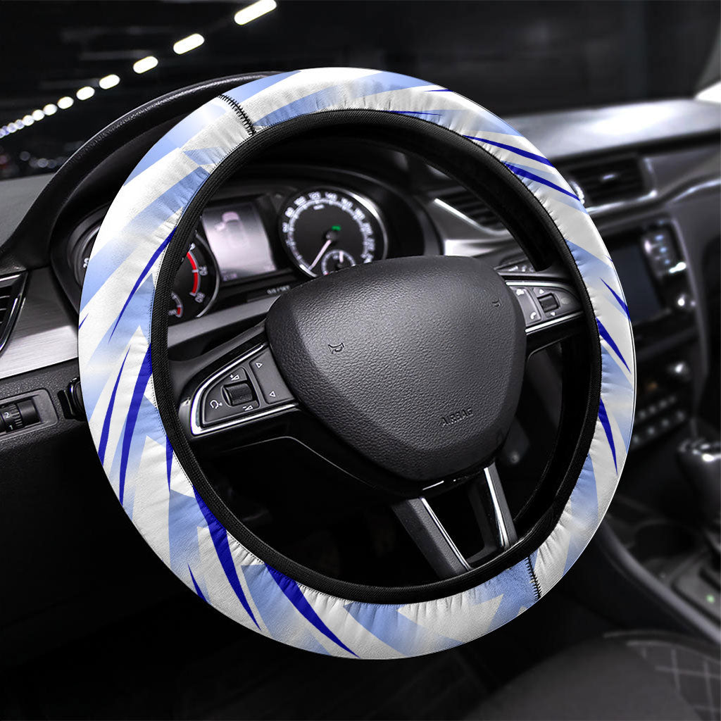 Uzbekistan Soccer Steering Wheel Cover Wolf Mascot Chevron Zigzag Pattern