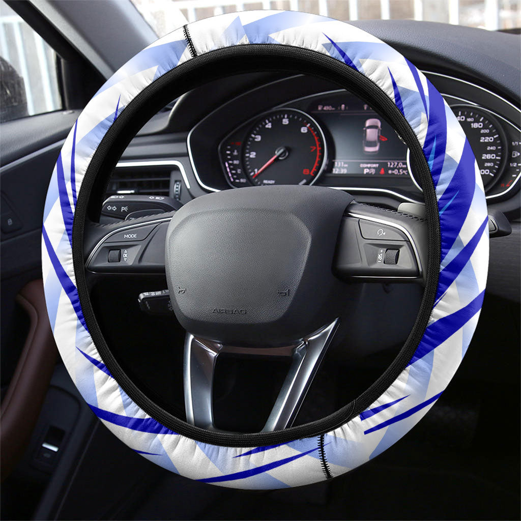 Uzbekistan Soccer Steering Wheel Cover Wolf Mascot Chevron Zigzag Pattern