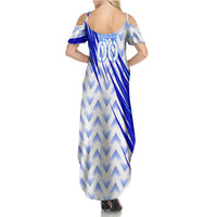 Personalized Uzbekistan Soccer Summer Maxi Dress Wolf Mascot Chevron Zigzag Pattern
