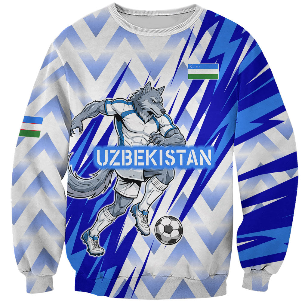 Personalized Uzbekistan Soccer Sweatshirt Wolf Mascot Chevron Zigzag Pattern