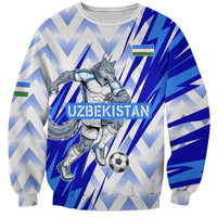 Personalized Uzbekistan Soccer Sweatshirt Wolf Mascot Chevron Zigzag Pattern