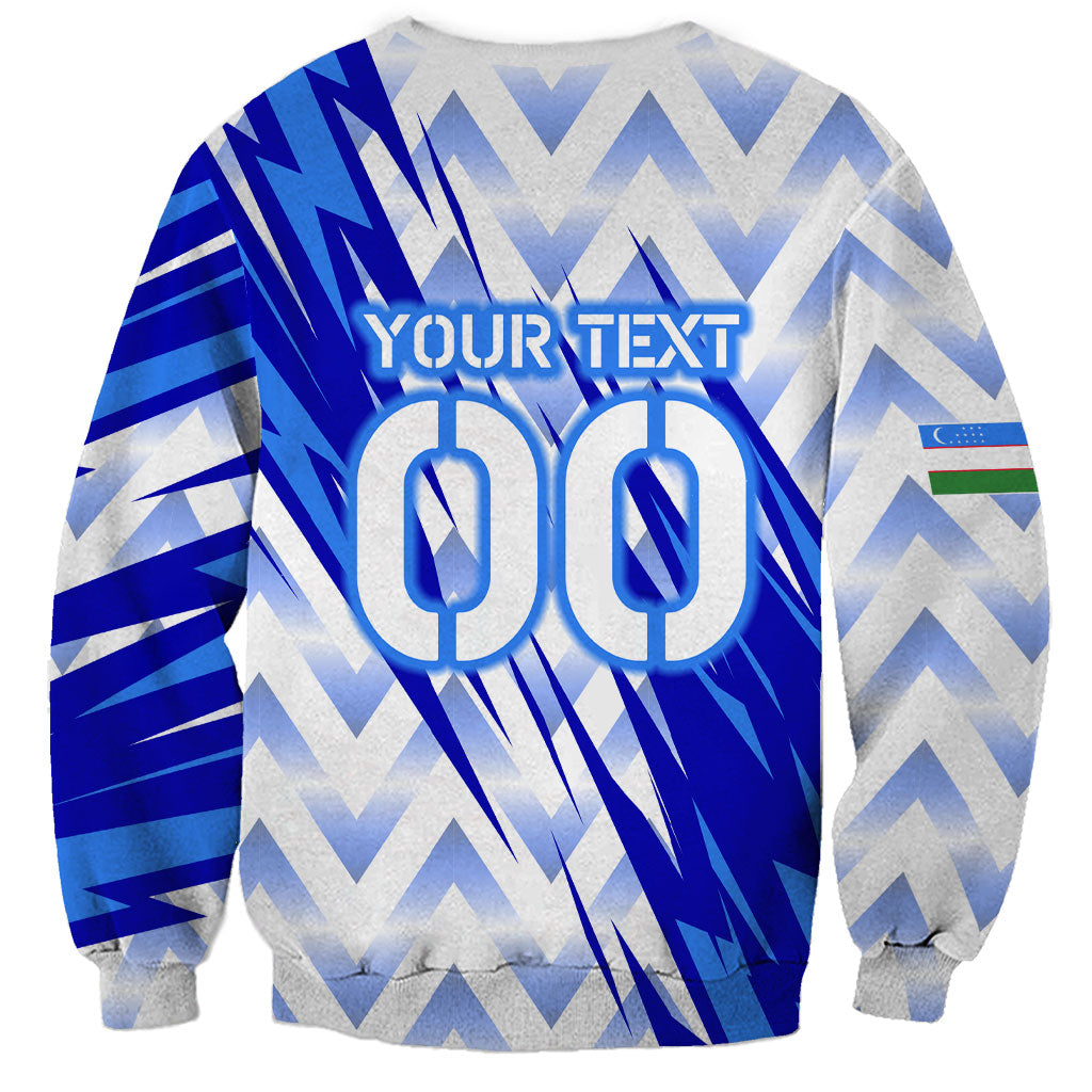Personalized Uzbekistan Soccer Sweatshirt Wolf Mascot Chevron Zigzag Pattern