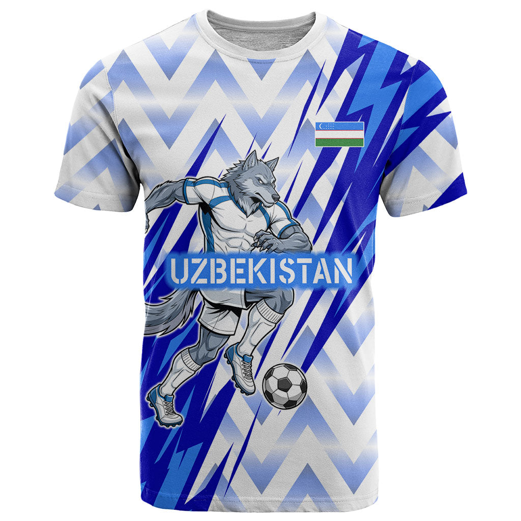 Personalized Uzbekistan Soccer T Shirt Wolf Mascot Chevron Zigzag Pattern