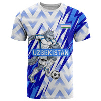Personalized Uzbekistan Soccer T Shirt Wolf Mascot Chevron Zigzag Pattern