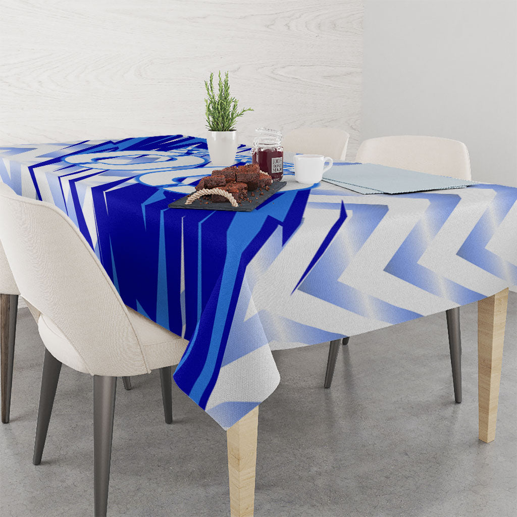 Personalized Uzbekistan Soccer Tablecloth Wolf Mascot Chevron Zigzag Pattern