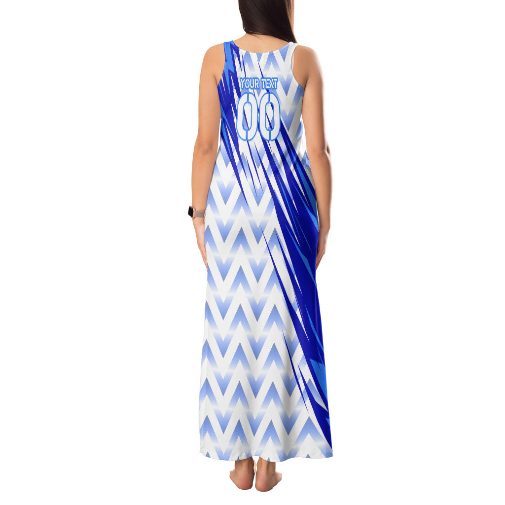 Personalized Uzbekistan Soccer Tank Maxi Dress Wolf Mascot Chevron Zigzag Pattern