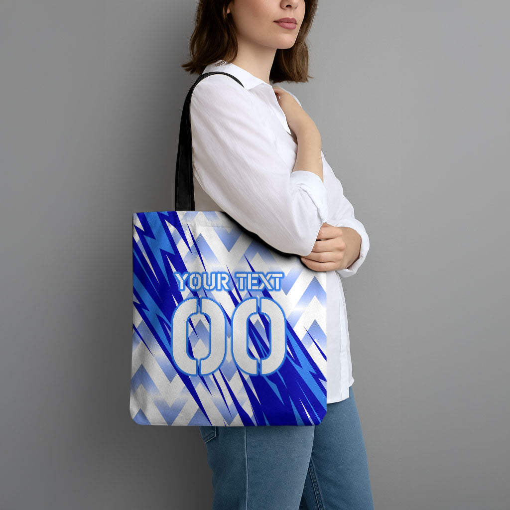 Personalized Uzbekistan Soccer Tote Bag Wolf Mascot Chevron Zigzag Pattern
