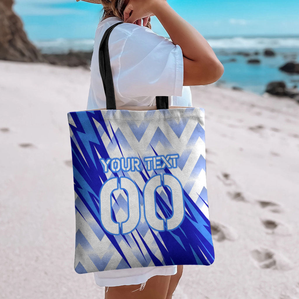 Personalized Uzbekistan Soccer Tote Bag Wolf Mascot Chevron Zigzag Pattern