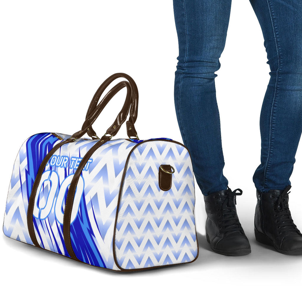 Personalized Uzbekistan Soccer Travel Bag Wolf Mascot Chevron Zigzag Pattern
