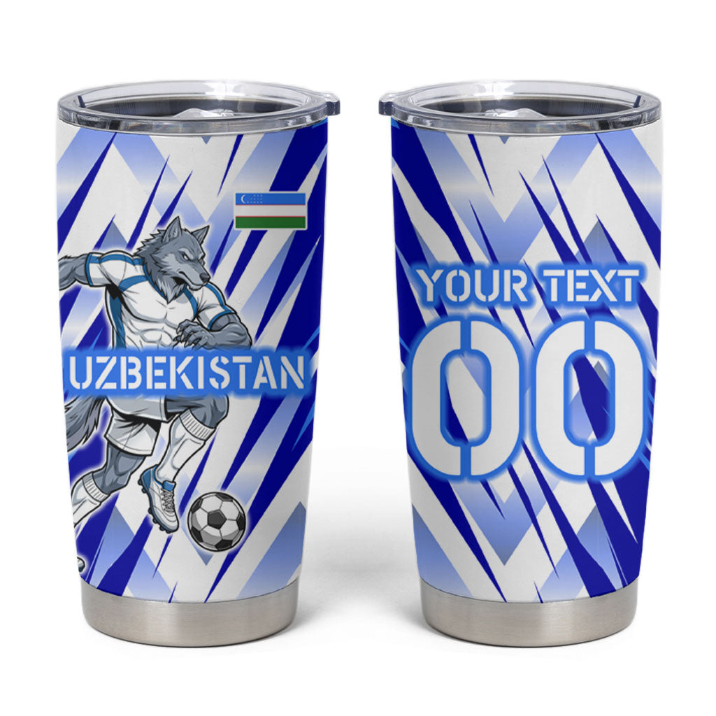Personalized Uzbekistan Soccer Tumbler Cup Wolf Mascot Chevron Zigzag Pattern