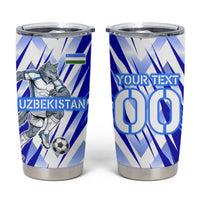 Personalized Uzbekistan Soccer Tumbler Cup Wolf Mascot Chevron Zigzag Pattern