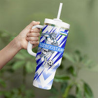 Personalized Uzbekistan Soccer Tumbler With Handle Wolf Mascot Chevron Zigzag Pattern