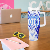 Personalized Uzbekistan Soccer Tumbler With Handle Wolf Mascot Chevron Zigzag Pattern