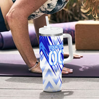 Personalized Uzbekistan Soccer Tumbler With Handle Wolf Mascot Chevron Zigzag Pattern