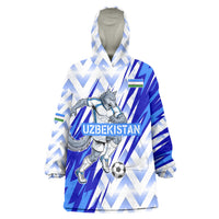 Personalized Uzbekistan Soccer Wearable Blanket Hoodie Wolf Mascot Chevron Zigzag Pattern