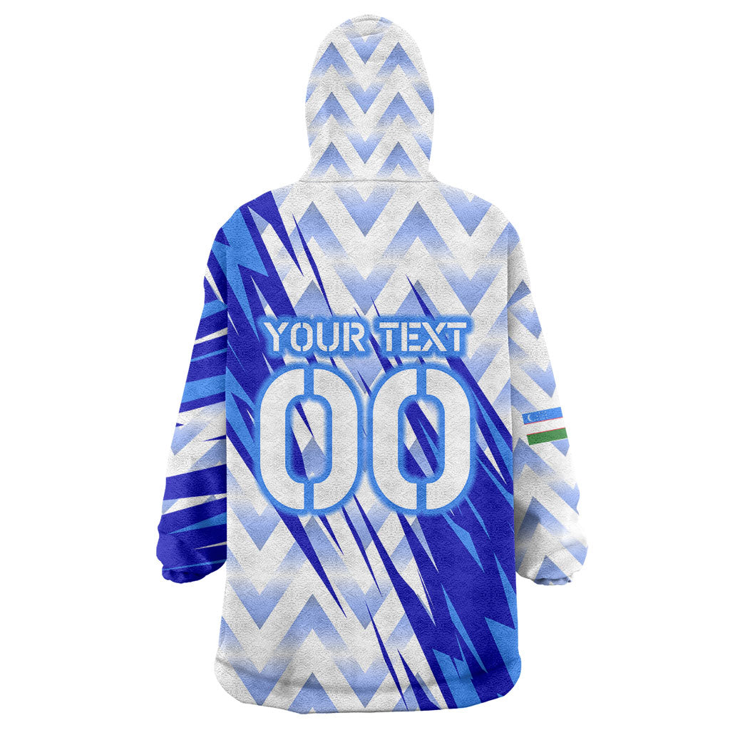 Personalized Uzbekistan Soccer Wearable Blanket Hoodie Wolf Mascot Chevron Zigzag Pattern