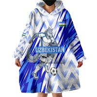 Personalized Uzbekistan Soccer Wearable Blanket Hoodie Wolf Mascot Chevron Zigzag Pattern