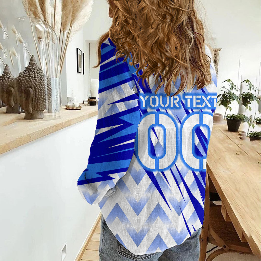 Personalized Uzbekistan Soccer Women Casual Shirt Wolf Mascot Chevron Zigzag Pattern