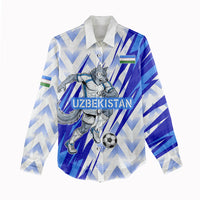 Personalized Uzbekistan Soccer Women Casual Shirt Wolf Mascot Chevron Zigzag Pattern