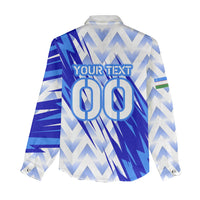 Personalized Uzbekistan Soccer Women Casual Shirt Wolf Mascot Chevron Zigzag Pattern