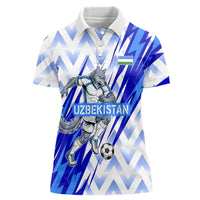 Personalized Uzbekistan Soccer Women Polo Shirt Wolf Mascot Chevron Zigzag Pattern