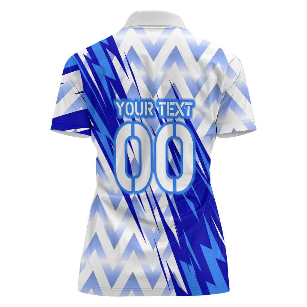Personalized Uzbekistan Soccer Women Polo Shirt Wolf Mascot Chevron Zigzag Pattern