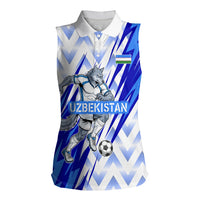 Personalized Uzbekistan Soccer Women Sleeveless Polo Shirt Wolf Mascot Chevron Zigzag Pattern