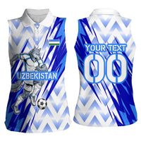 Personalized Uzbekistan Soccer Women Sleeveless Polo Shirt Wolf Mascot Chevron Zigzag Pattern