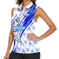 Personalized Uzbekistan Soccer Women Sleeveless Polo Shirt Wolf Mascot Chevron Zigzag Pattern
