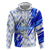 Personalized Uzbekistan Soccer Zip Hoodie Wolf Mascot Chevron Zigzag Pattern