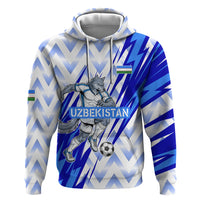 Personalized Uzbekistan Soccer Zip Hoodie Wolf Mascot Chevron Zigzag Pattern