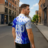 Personalized Uzbekistan Soccer Zipper Polo Shirt Wolf Mascot Chevron Zigzag Pattern