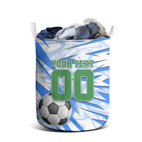 Personalized Uzbekistan Soccer Laundry Basket White Wolves Football Halftone Pattern