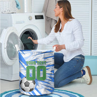 Personalized Uzbekistan Soccer Laundry Basket White Wolves Football Halftone Pattern