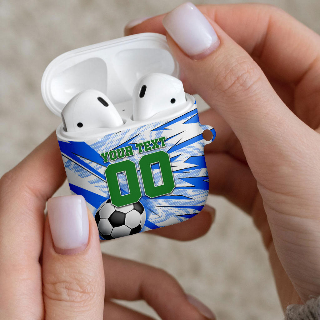 Personalized Uzbekistan Soccer AirPods Case White Wolves Football Halftone Pattern