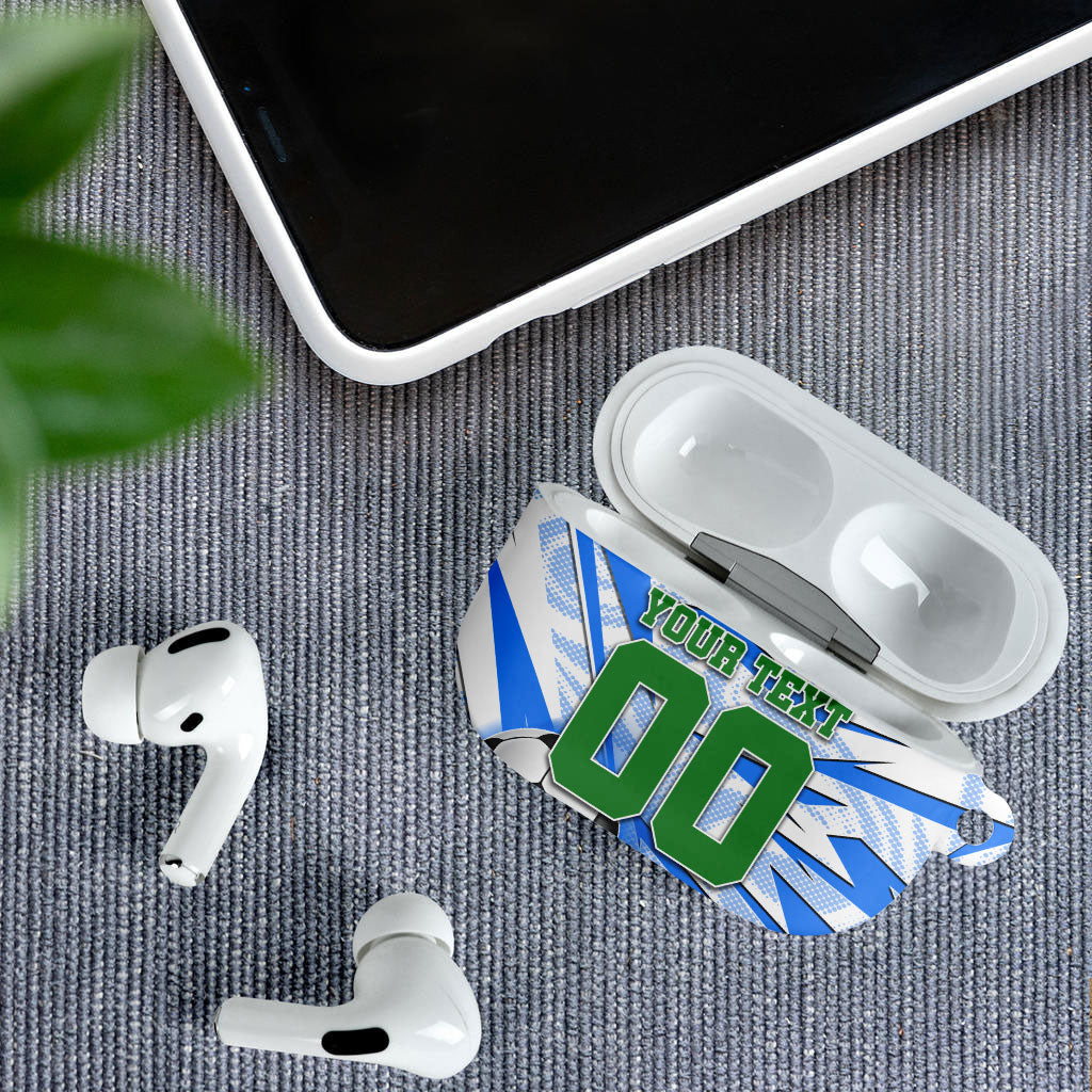 Personalized Uzbekistan Soccer AirPods Case White Wolves Football Halftone Pattern