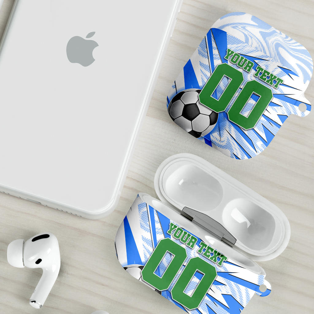 Personalized Uzbekistan Soccer AirPods Case White Wolves Football Halftone Pattern