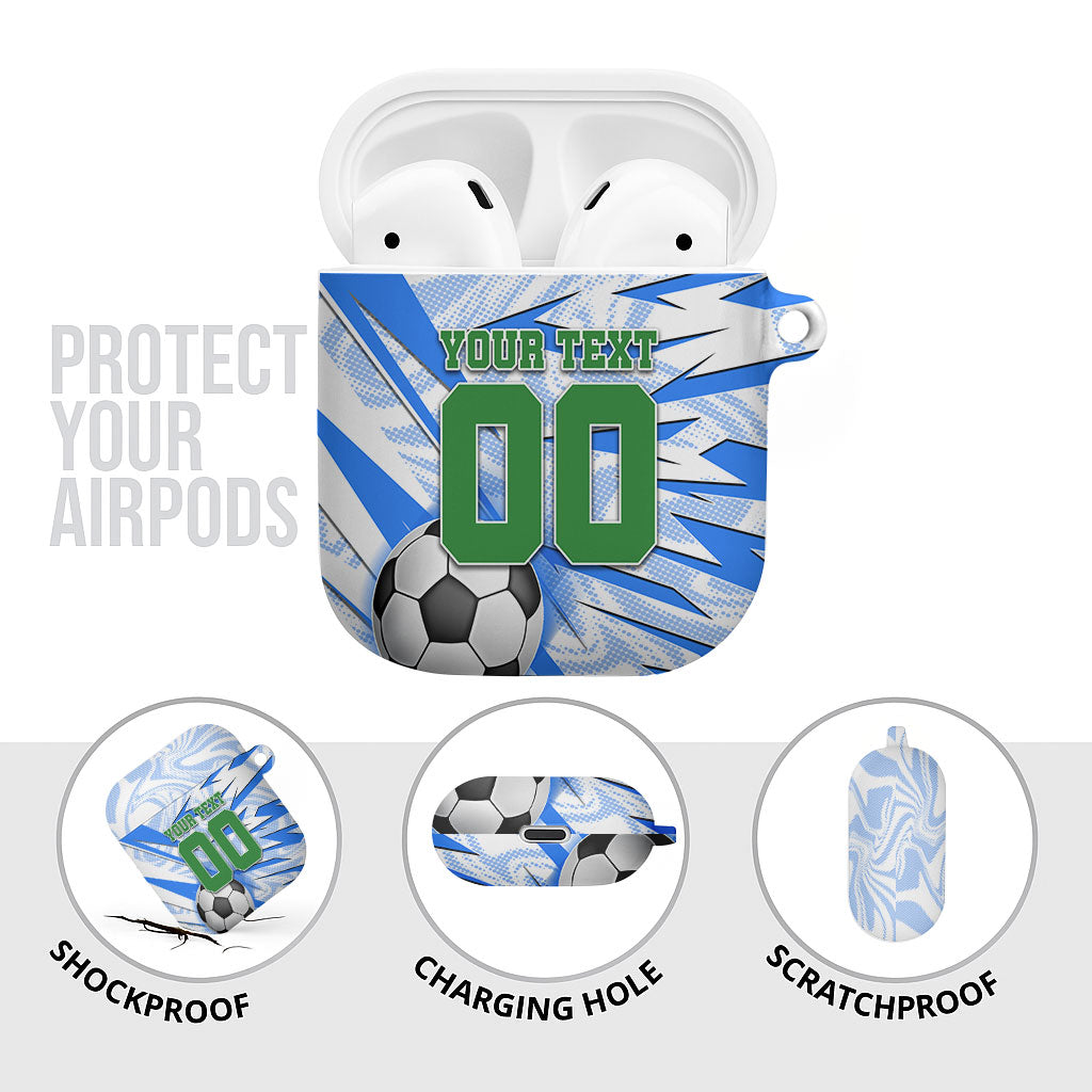 Personalized Uzbekistan Soccer AirPods Case White Wolves Football Halftone Pattern