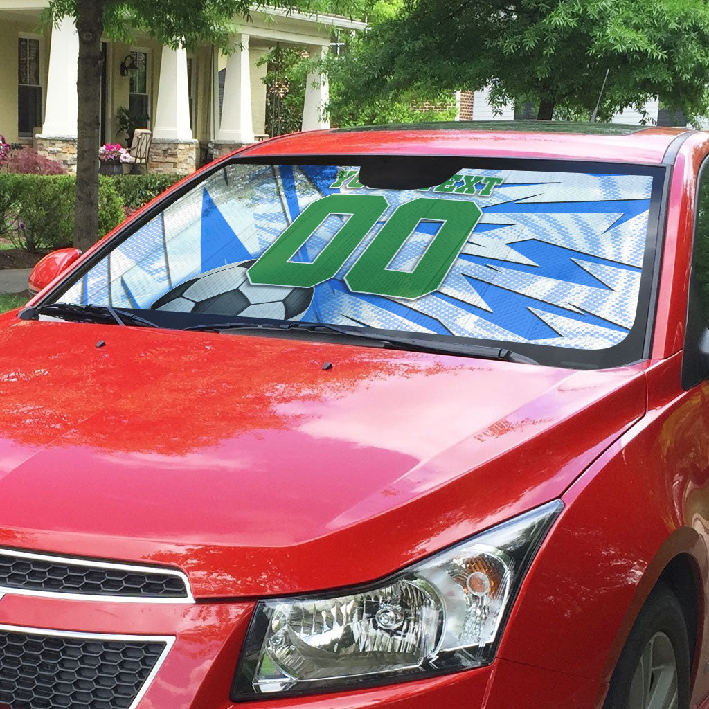 Personalized Uzbekistan Soccer Auto Sun Shade White Wolves Football Halftone Pattern