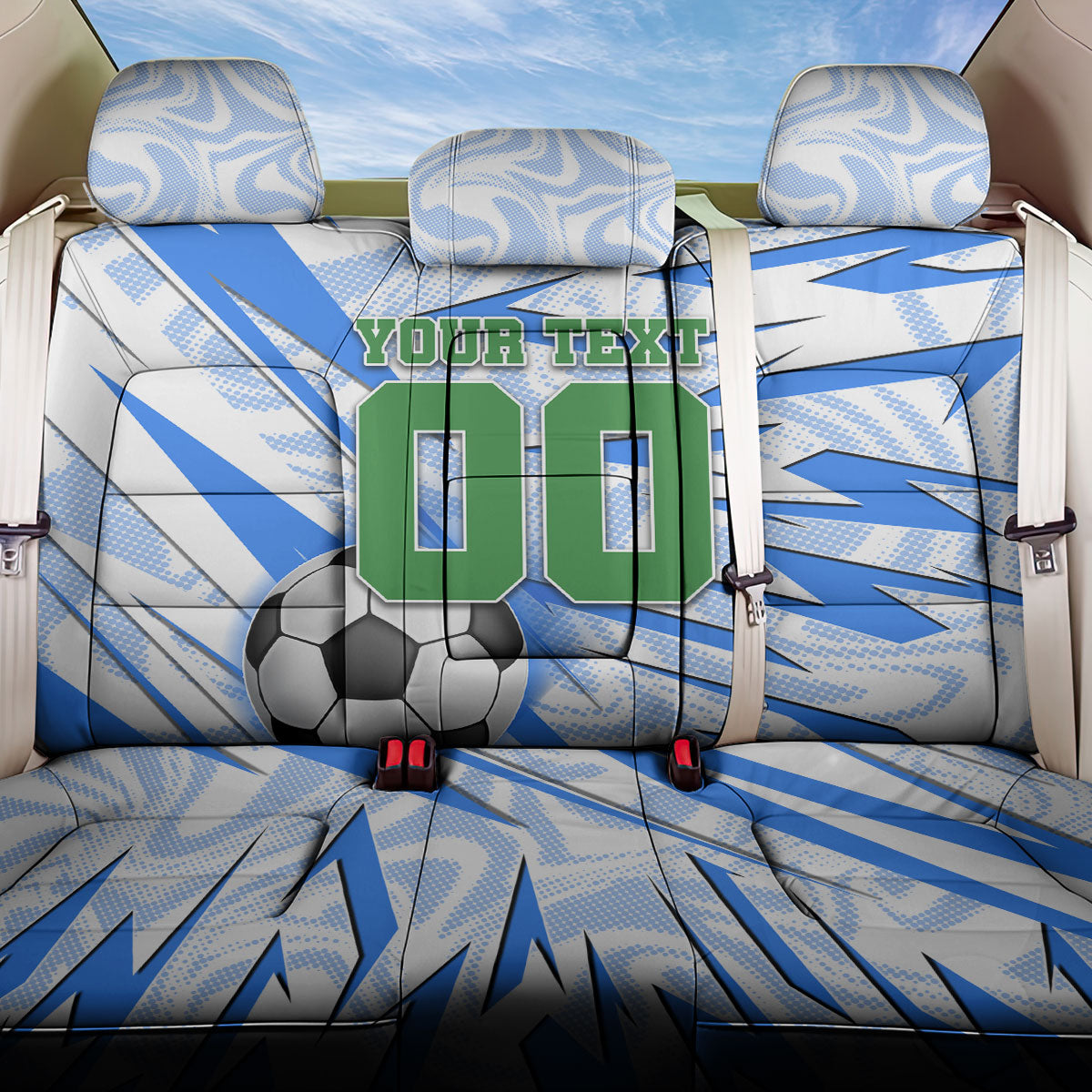 Personalized Uzbekistan Soccer Back Car Seat Cover White Wolves Football Halftone Pattern
