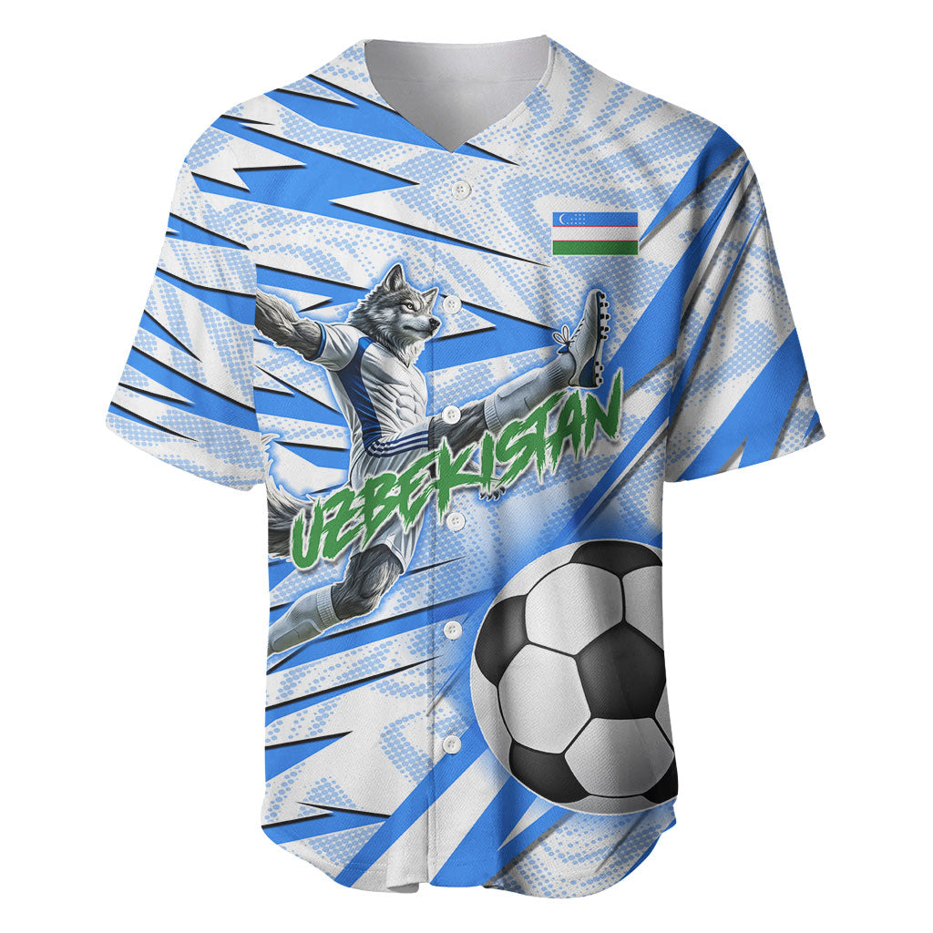 Personalized Uzbekistan Soccer Baseball Jersey White Wolves Football Halftone Pattern